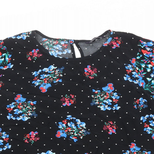 Marks and Spencer Womens Black Geometric Viscose Basic Blouse Size 14 Round Neck