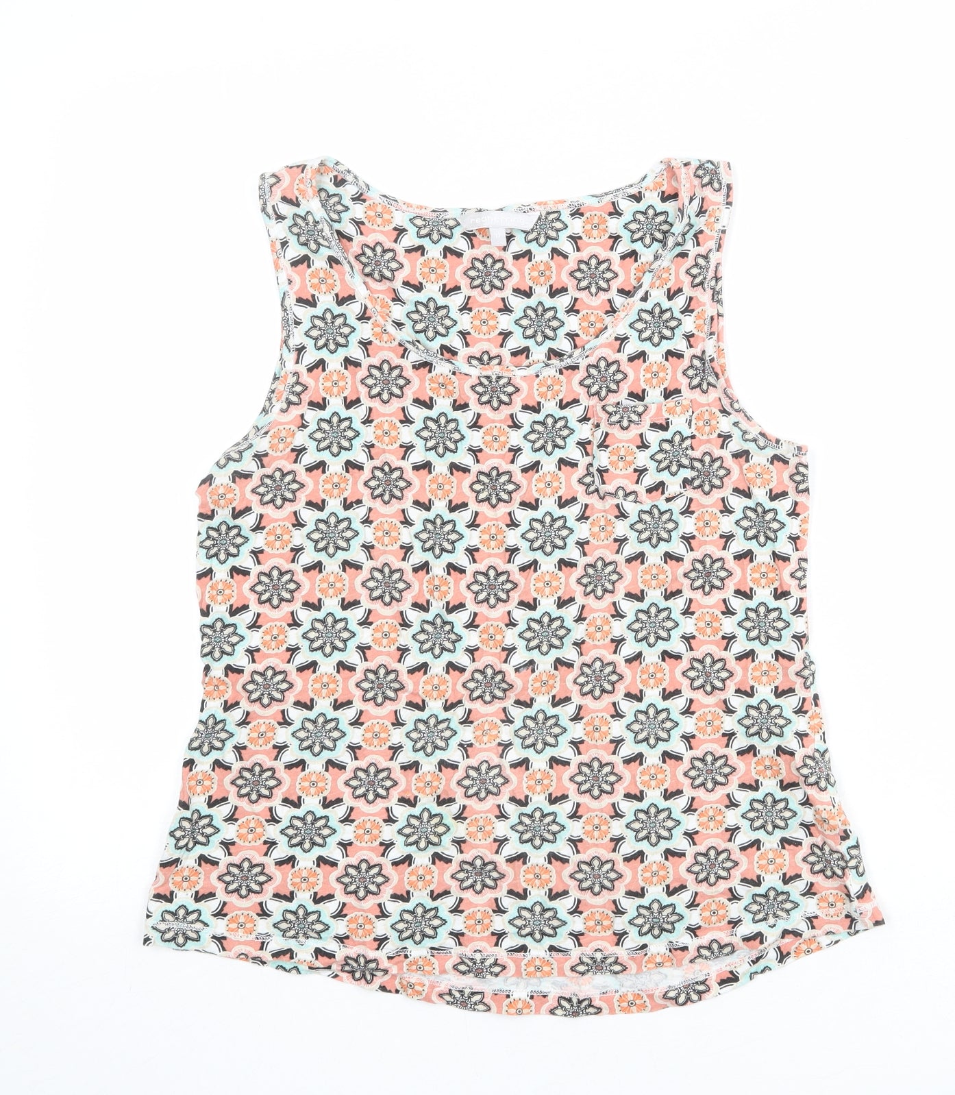 Red Herring Womens Multicoloured Geometric 100% Cotton Basic Tank Size 12 Scoop Neck