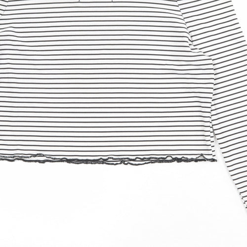 The Rockn Rev Womens White Striped Polyester Cropped Blouse Size 14 Off the Shoulder - Lettuce Hem