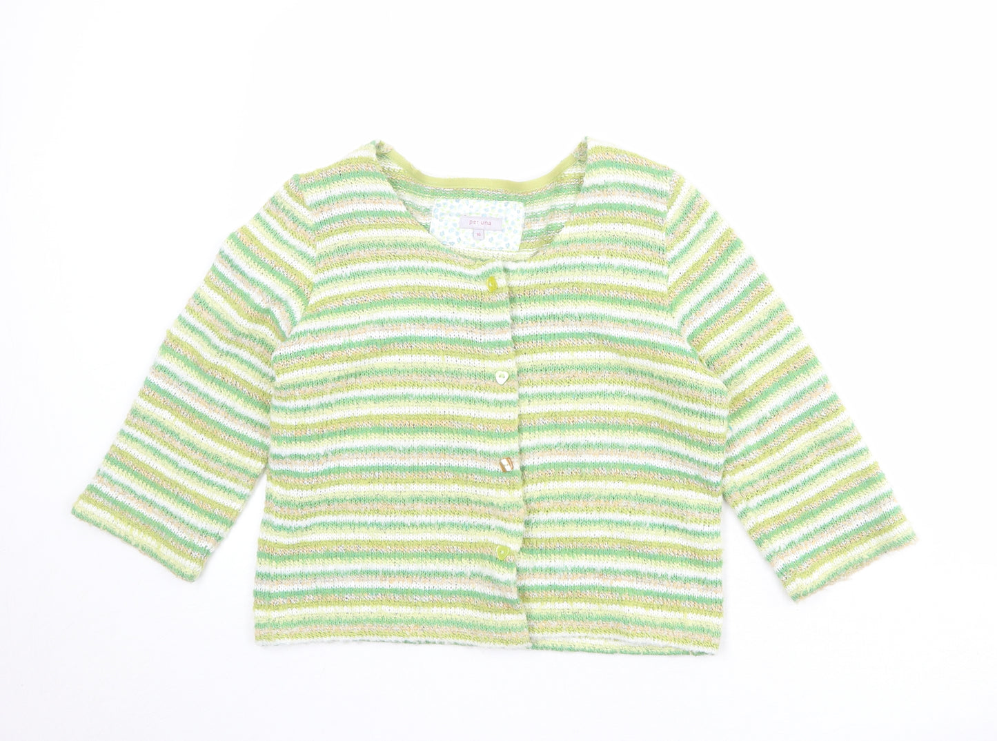 Per Una Womens Multicoloured Round Neck Striped Acrylic Cardigan Jumper Size 16