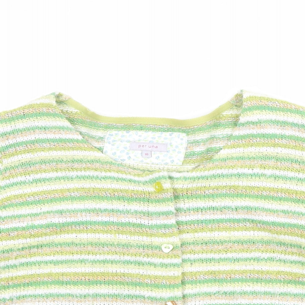 Per Una Womens Multicoloured Round Neck Striped Acrylic Cardigan Jumper Size 16