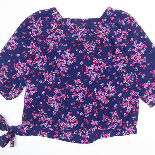 Essentials Collection Womens Blue Floral Polyester Basic Blouse Size 20 Square Neck - Knot Waist Detail