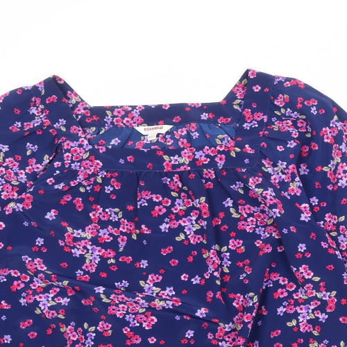 Essentials Collection Womens Blue Floral Polyester Basic Blouse Size 20 Square Neck - Knot Waist Detail