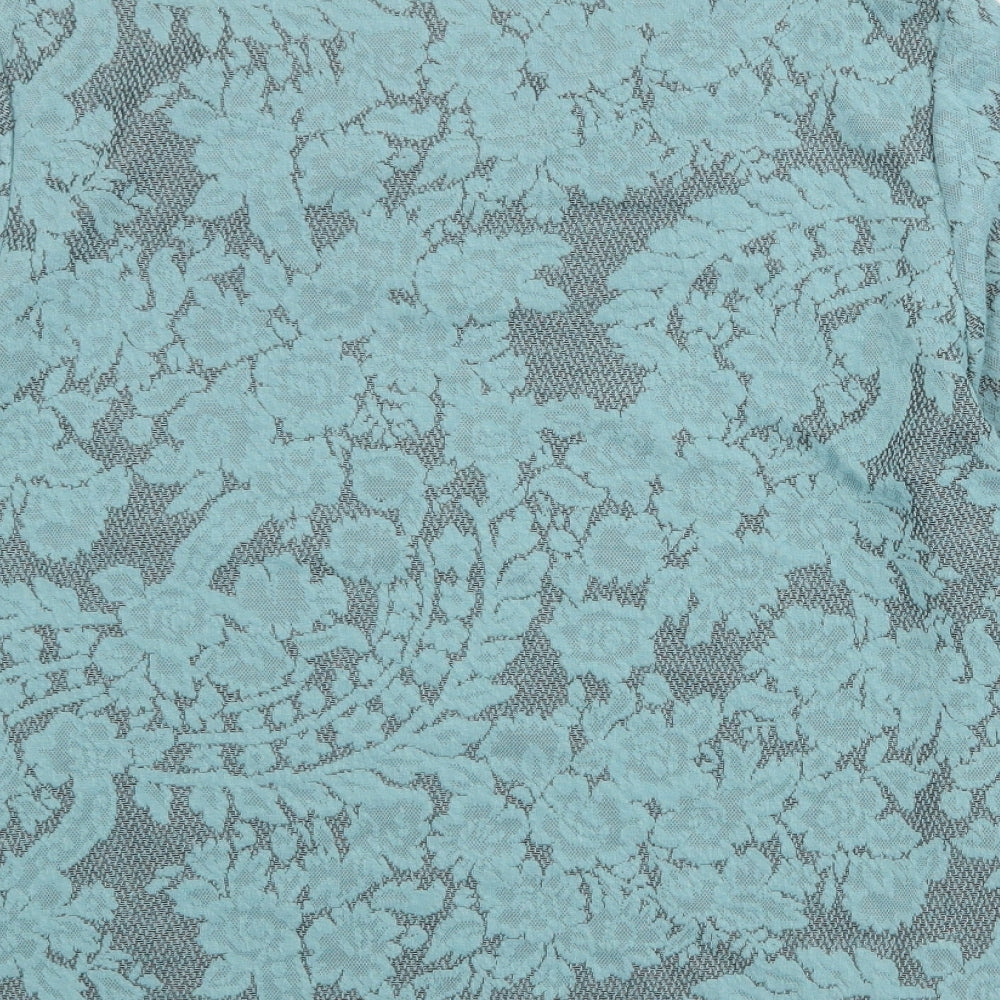 EWM Womens Blue Floral Polyester Basic T-Shirt Size 18 V-Neck