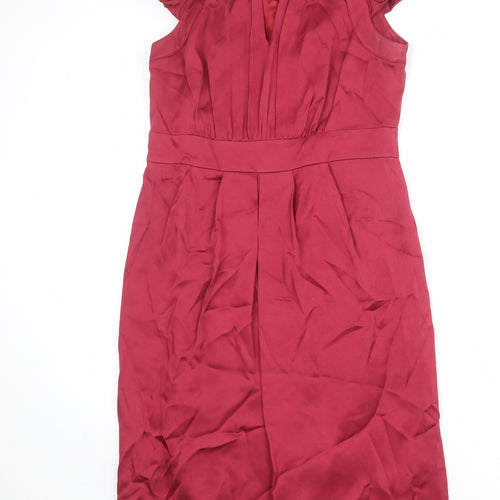 Monsoon Womens Red Acetate Shift Size 12 Round Neck Zip