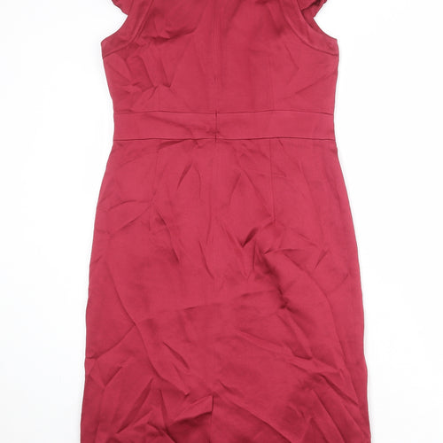 Monsoon Womens Red Acetate Shift Size 12 Round Neck Zip