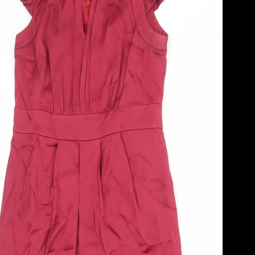 Monsoon Womens Red Acetate Shift Size 12 Round Neck Zip