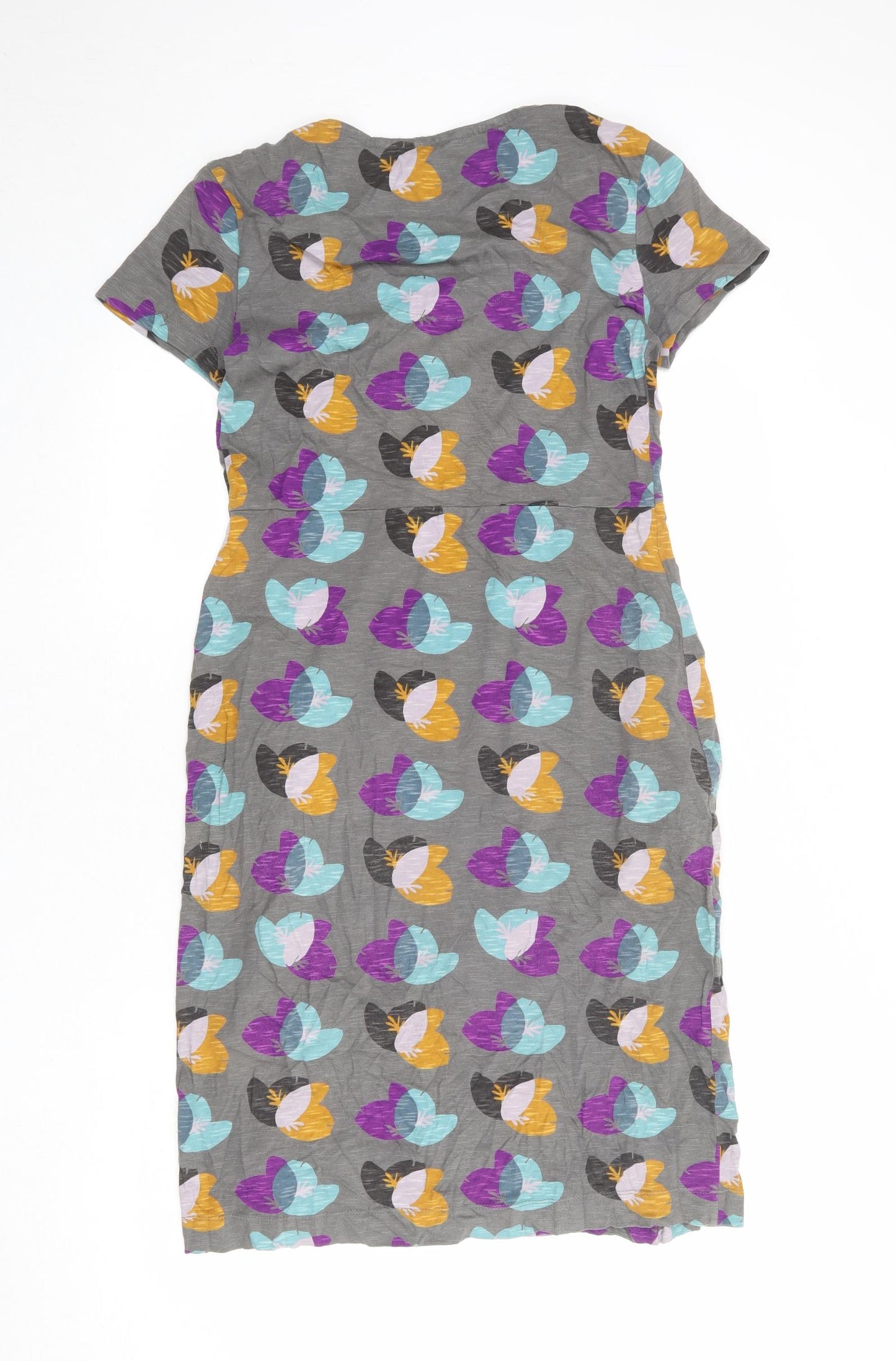 White Stuff Womens Grey Geometric 100% Cotton A-Line Size 10 V-Neck Pullover