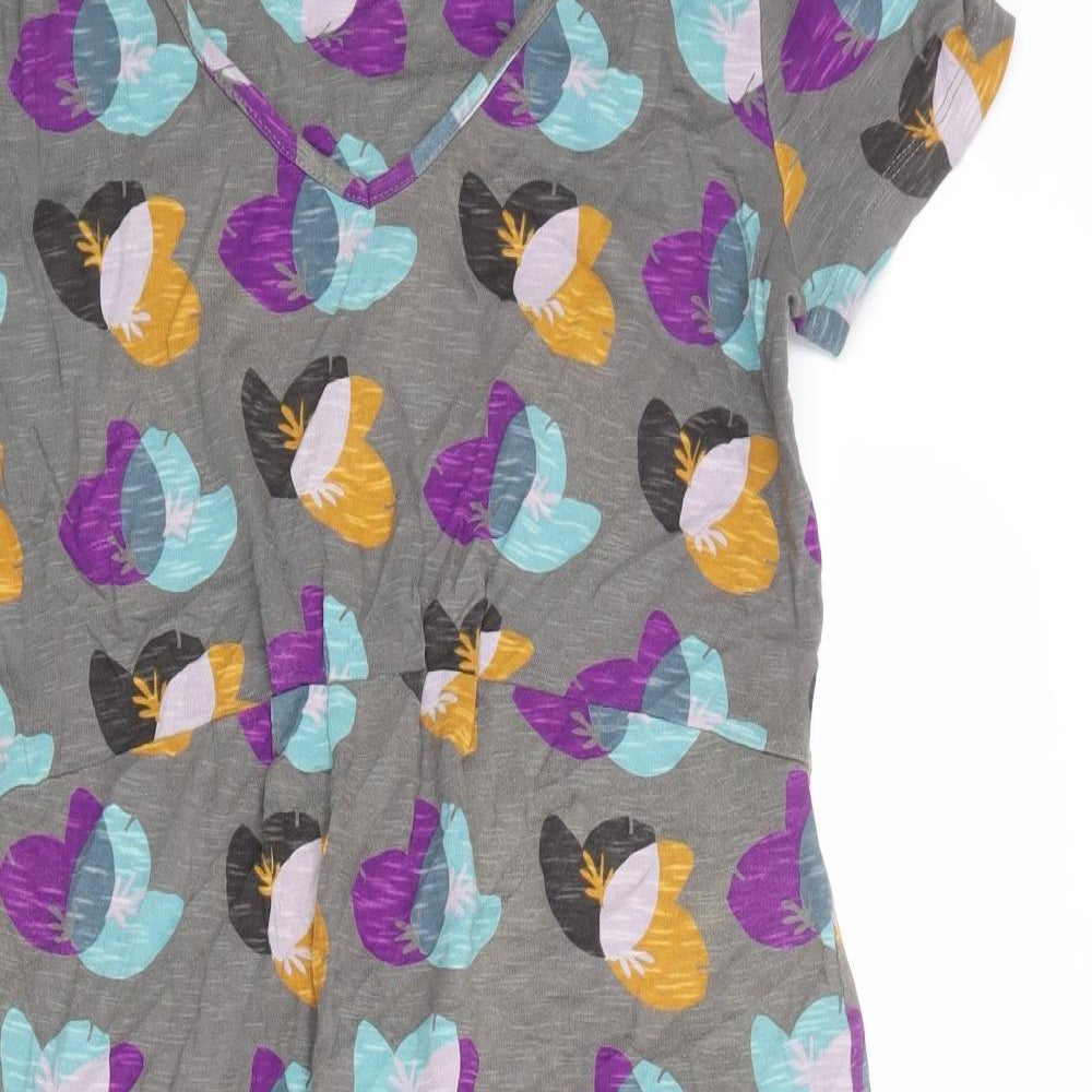 White Stuff Womens Grey Geometric 100% Cotton A-Line Size 10 V-Neck Pullover