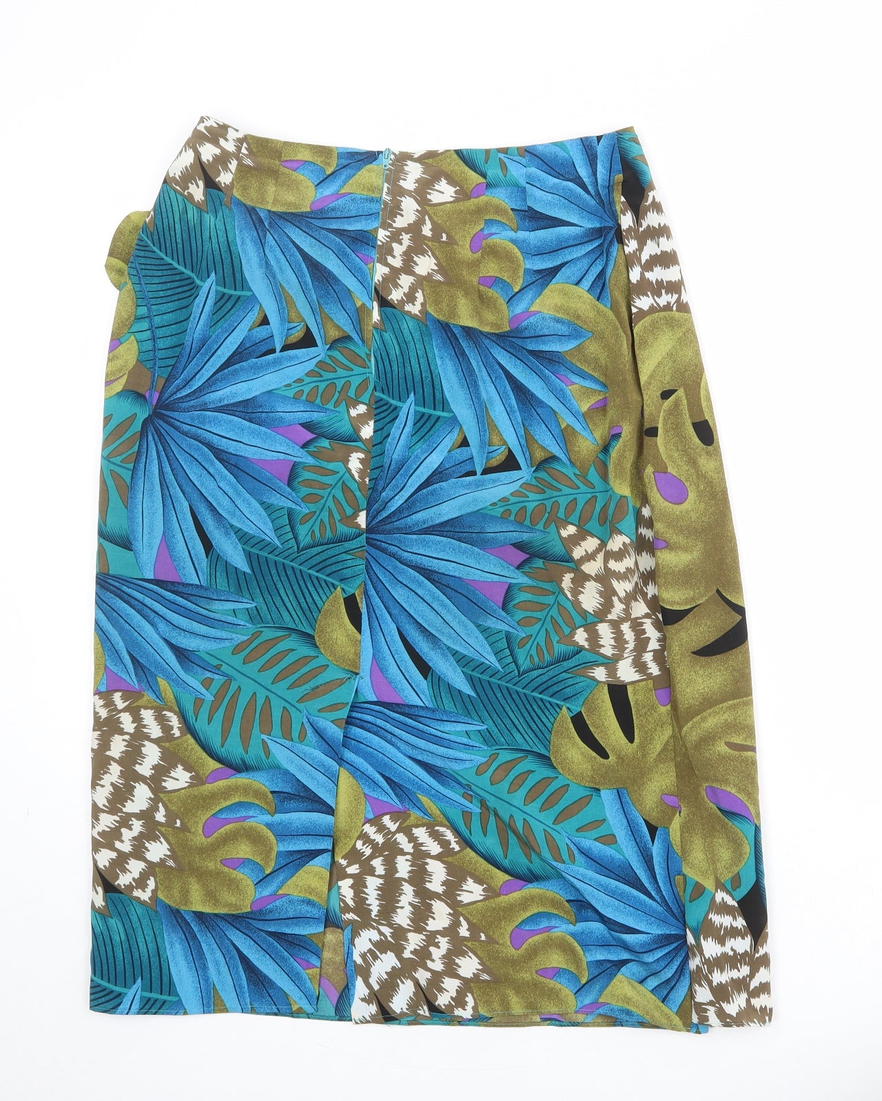 St Michael Womens Multicoloured Geometric Polyester Straight & Pencil Skirt Size 14 Zip - Leaf Pattern