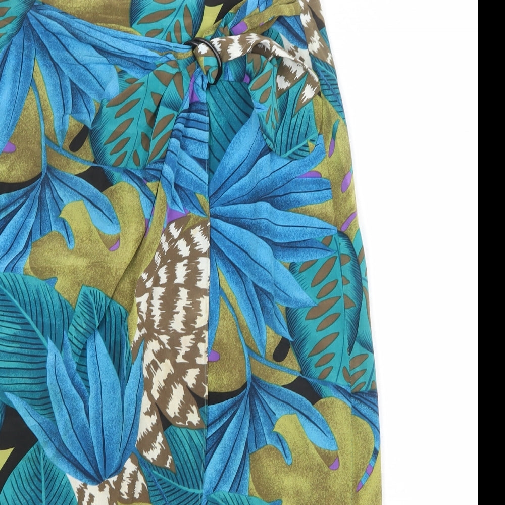 St Michael Womens Multicoloured Geometric Polyester Straight & Pencil Skirt Size 14 Zip - Leaf Pattern