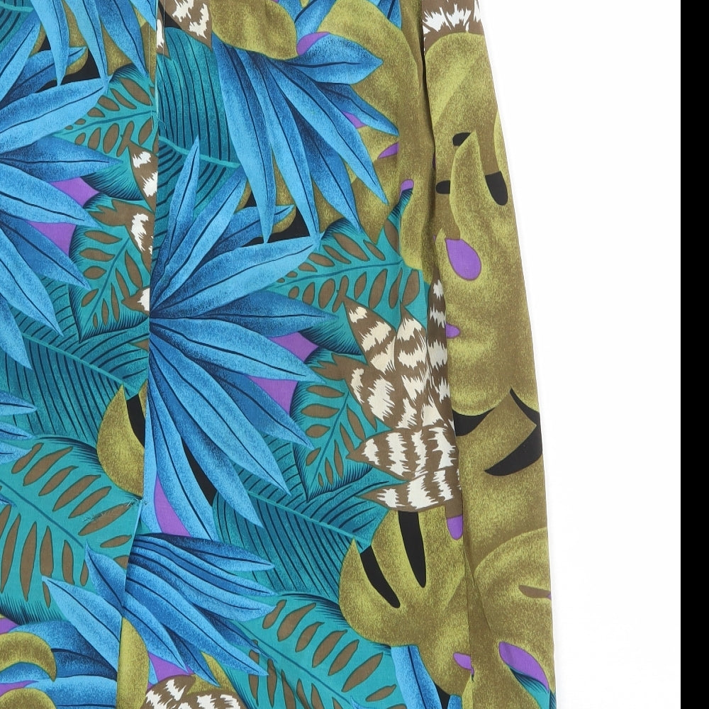 St Michael Womens Multicoloured Geometric Polyester Straight & Pencil Skirt Size 14 Zip - Leaf Pattern