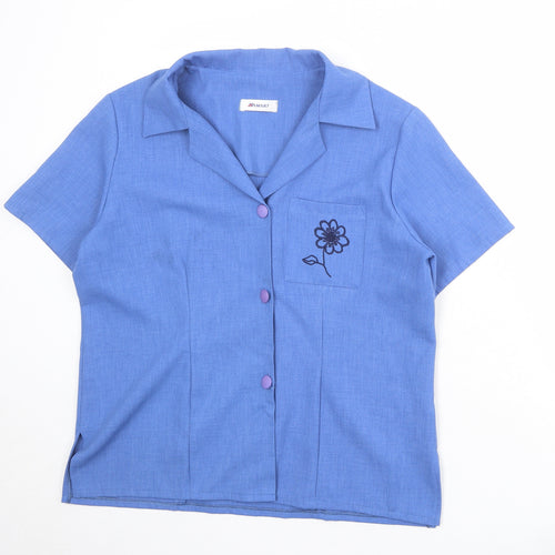 Damart Womens Blue Polyester Basic Button-Up Size 16 Collared - Flower