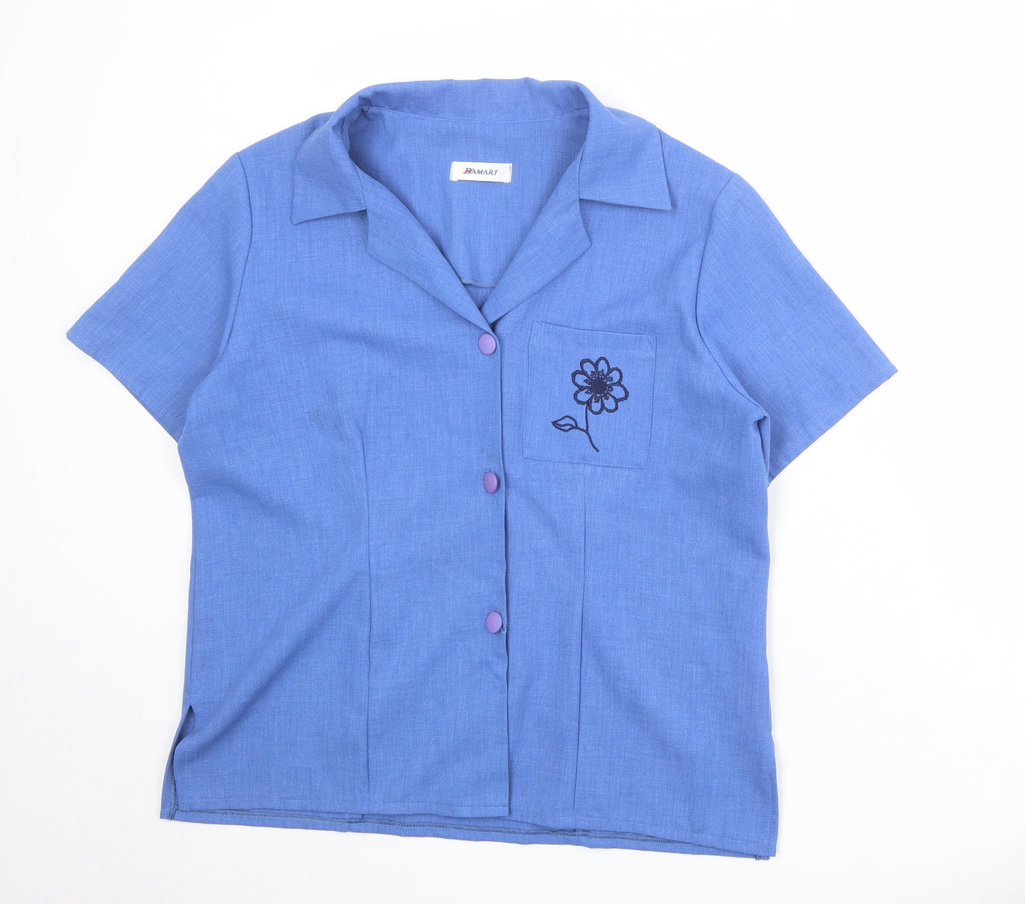 Damart Womens Blue Polyester Basic Button-Up Size 16 Collared - Flower