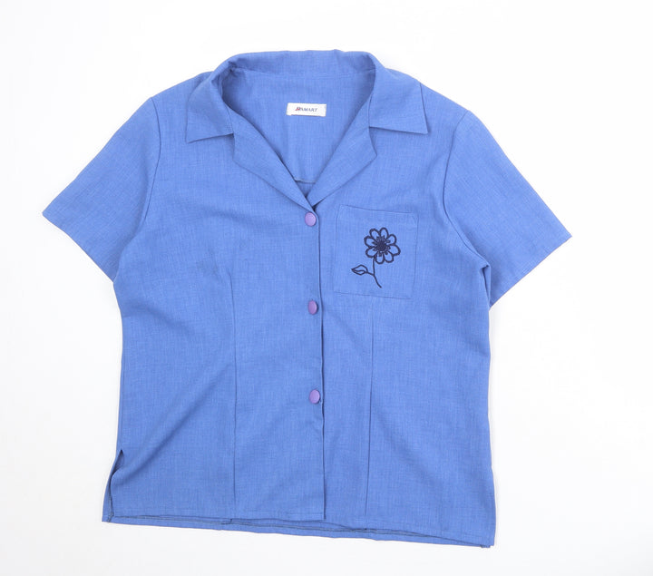 Damart Womens Blue Polyester Basic Button-Up Size 16 Collared - Flower