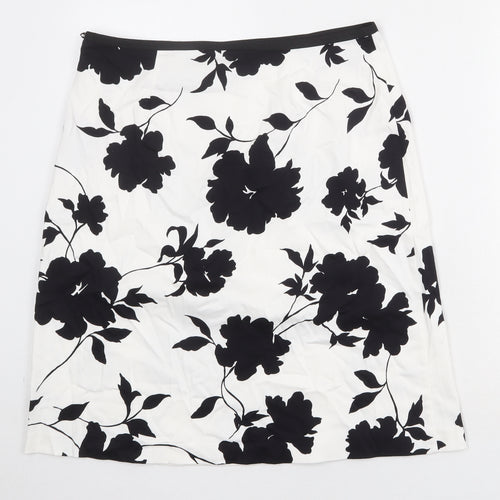 Principles Womens White Floral Cotton A-Line Skirt Size 14 Zip