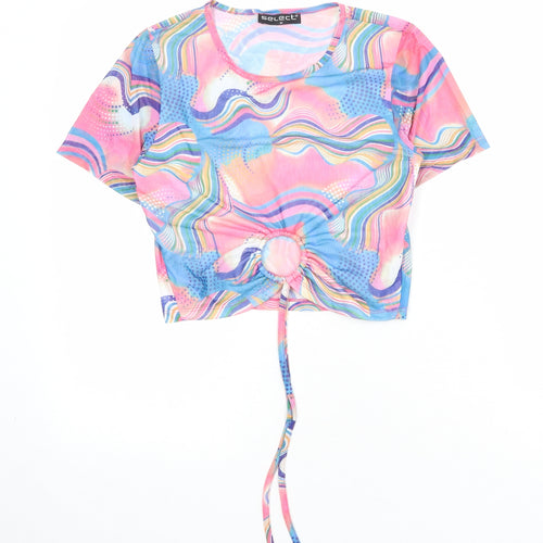 Select Womens Multicoloured Geometric Polyester Cropped T-Shirt Size M Round Neck - Ring Detail