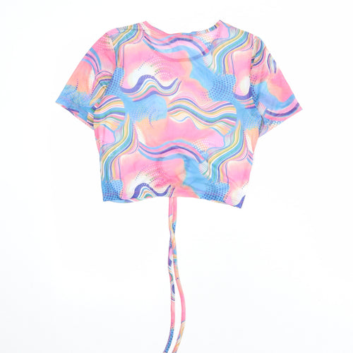 Select Womens Multicoloured Geometric Polyester Cropped T-Shirt Size M Round Neck - Ring Detail