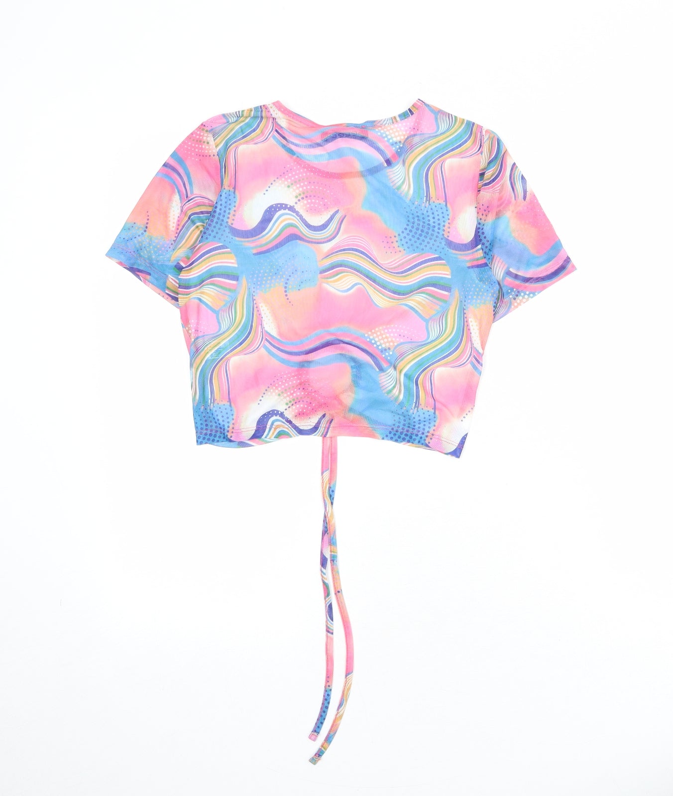 Select Womens Multicoloured Geometric Polyester Cropped T-Shirt Size M Round Neck - Ring Detail