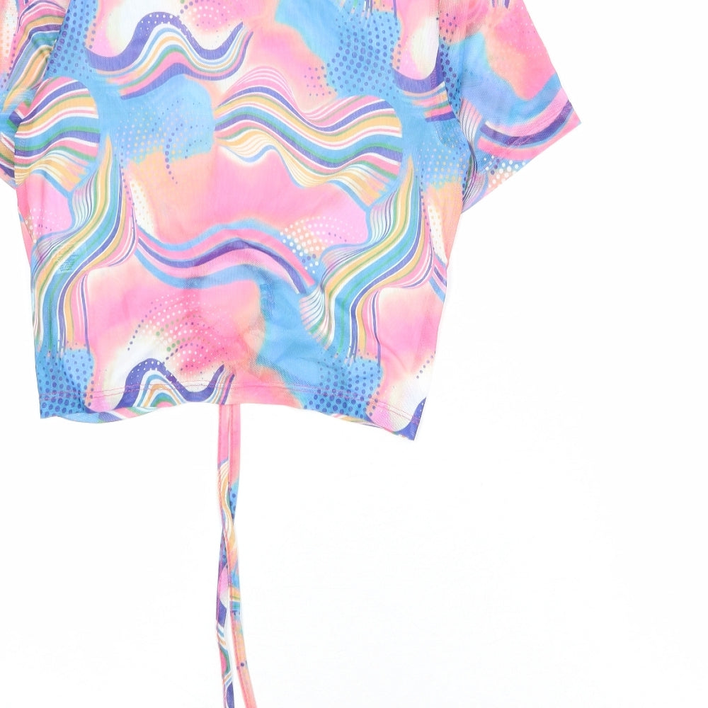 Select Womens Multicoloured Geometric Polyester Cropped T-Shirt Size M Round Neck - Ring Detail