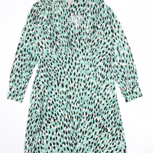 H&M Womens Green Geometric Polyester A-Line Size XL V-Neck Pullover