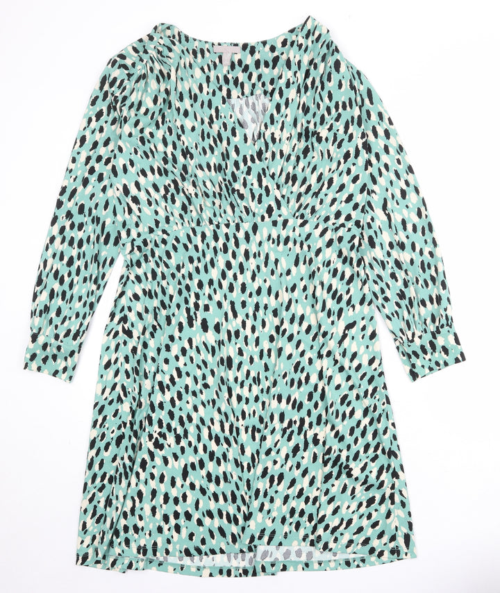 H&M Womens Green Geometric Polyester A-Line Size XL V-Neck Pullover