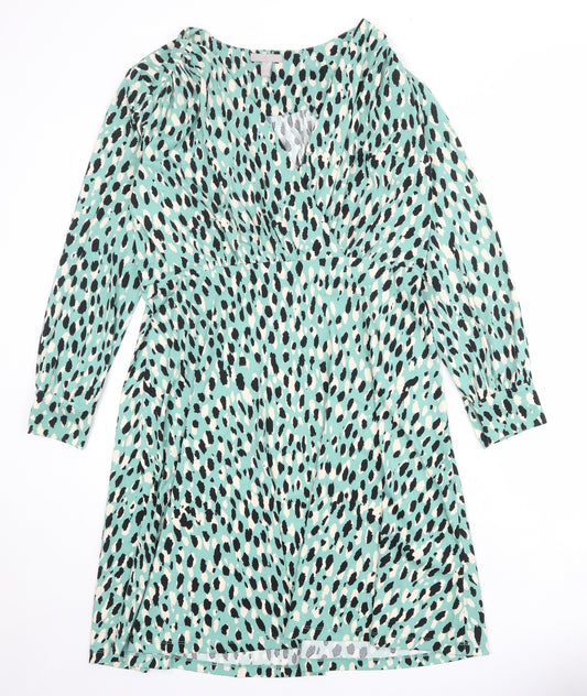 H&M Womens Green Geometric Polyester A-Line Size XL V-Neck Pullover