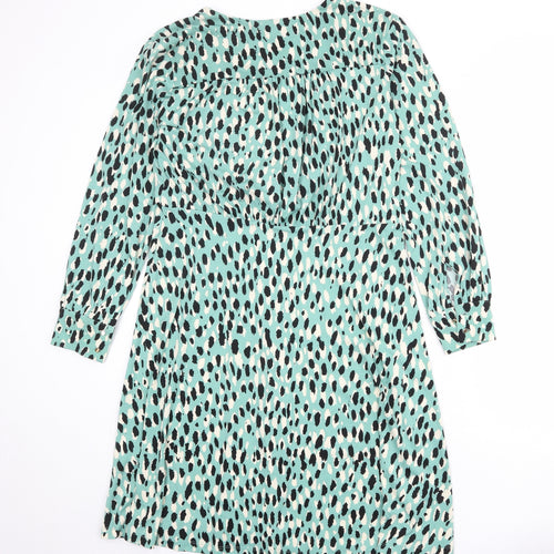 H&M Womens Green Geometric Polyester A-Line Size XL V-Neck Pullover