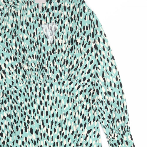 H&M Womens Green Geometric Polyester A-Line Size XL V-Neck Pullover