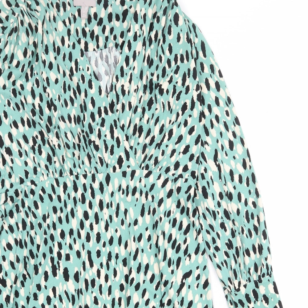 H&M Womens Green Geometric Polyester A-Line Size XL V-Neck Pullover