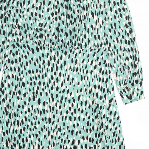 H&M Womens Green Geometric Polyester A-Line Size XL V-Neck Pullover