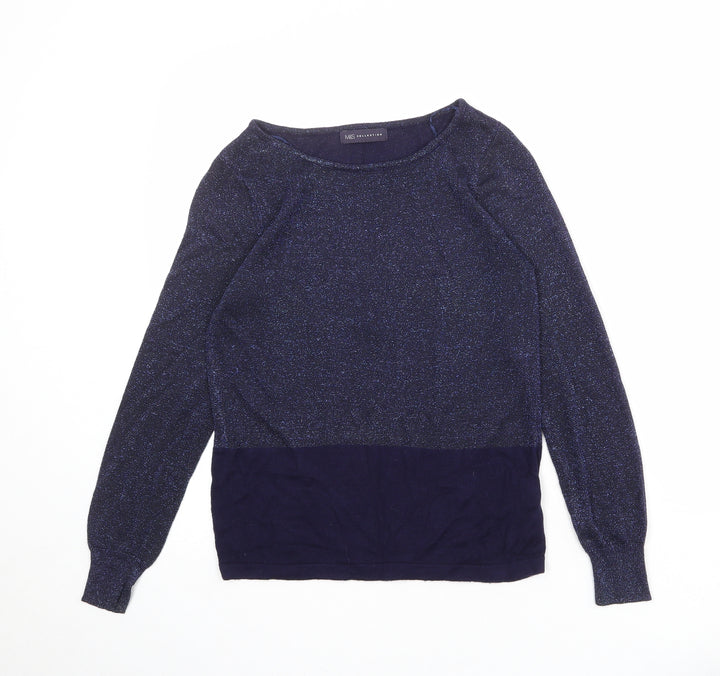 Marks and Spencer Womens Blue Boat Neck Viscose Pullover Jumper Size 10
