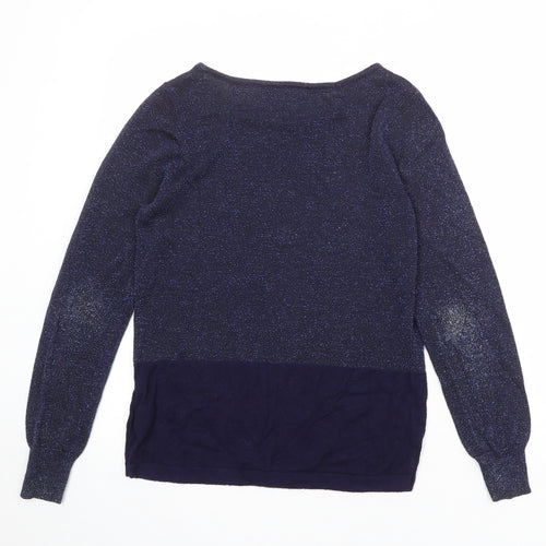 Marks and Spencer Womens Blue Boat Neck Viscose Pullover Jumper Size 10