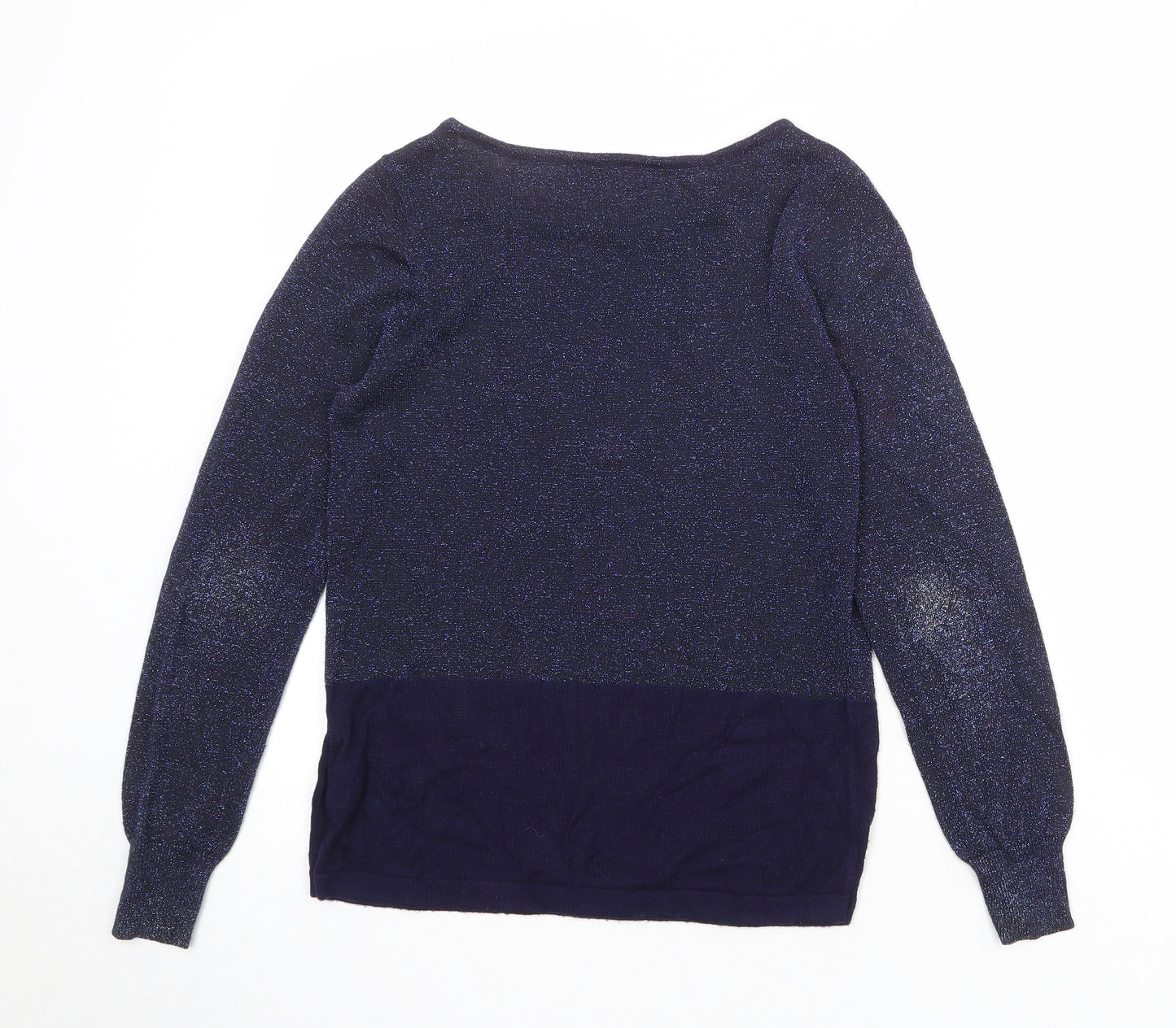 Marks and Spencer Womens Blue Boat Neck Viscose Pullover Jumper Size 10