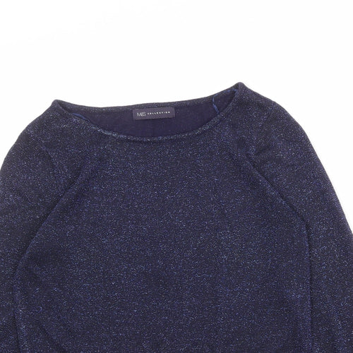Marks and Spencer Womens Blue Boat Neck Viscose Pullover Jumper Size 10