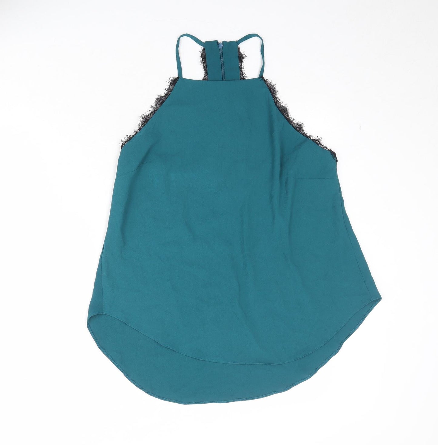 New Look Womens Blue Polyester Basic Tank Size 12 Square Neck - Lace Neckline