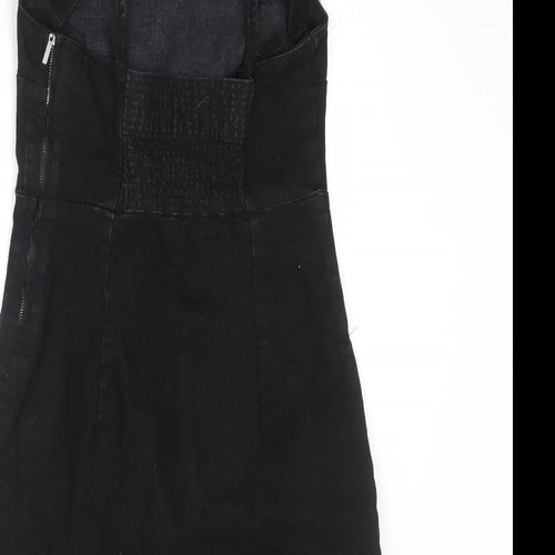 Zara Womens Black Cotton Slip Dress Size S Square Neck Zip