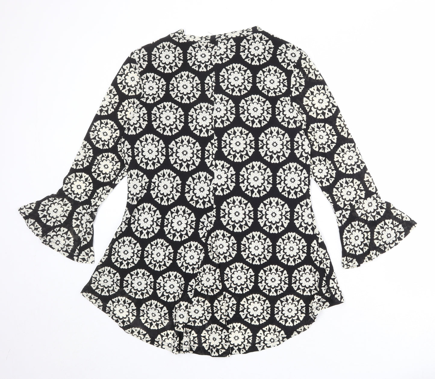 Izabel London Womens Black Geometric Nylon Basic Blouse Size 14 Round Neck