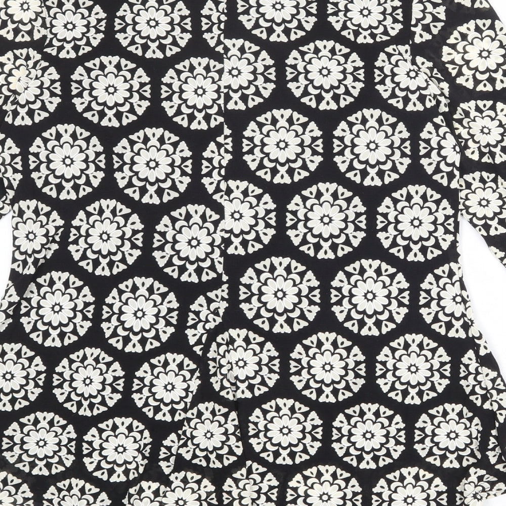 Izabel London Womens Black Geometric Nylon Basic Blouse Size 14 Round Neck