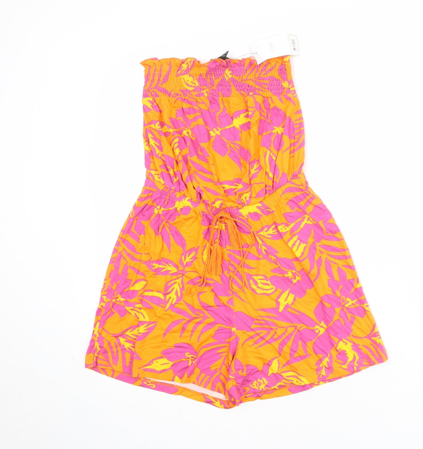 Lipsy Womens Orange Floral Viscose Playsuit One-Piece Size 8 Pullover