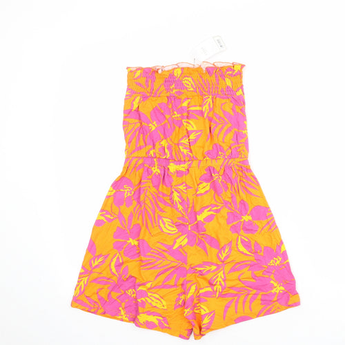 Lipsy Womens Orange Floral Viscose Playsuit One-Piece Size 8 Pullover