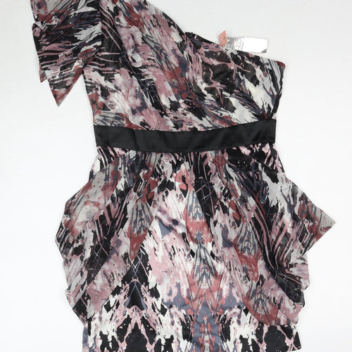 Lipsy Womens Multicoloured Geometric Polyester A-Line Size 12 One Shoulder Zip