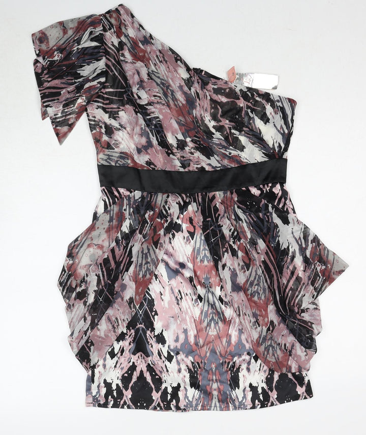 Lipsy Womens Multicoloured Geometric Polyester A-Line Size 12 One Shoulder Zip