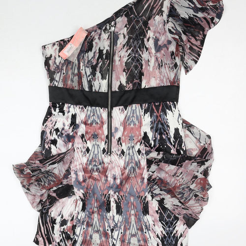 Lipsy Womens Multicoloured Geometric Polyester A-Line Size 12 One Shoulder Zip