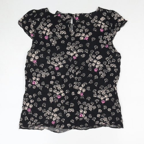 Dorothy Perkins Womens Black Floral Viscose Basic Blouse Size 12 Round Neck