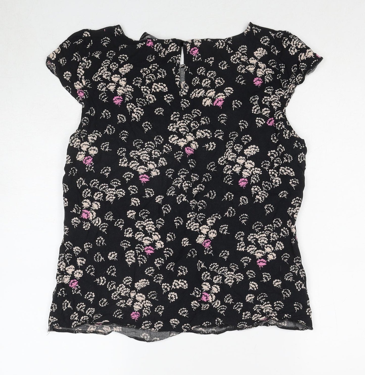 Dorothy Perkins Womens Black Floral Viscose Basic Blouse Size 12 Round Neck