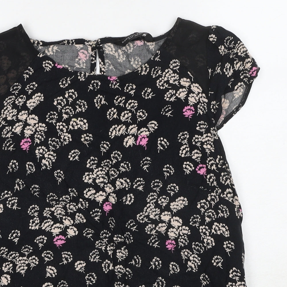 Dorothy Perkins Womens Black Floral Viscose Basic Blouse Size 12 Round Neck