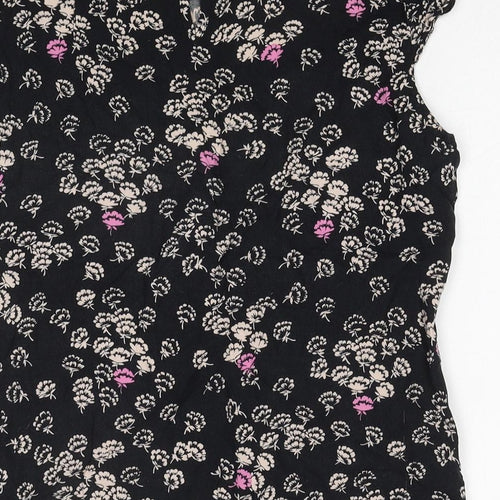 Dorothy Perkins Womens Black Floral Viscose Basic Blouse Size 12 Round Neck