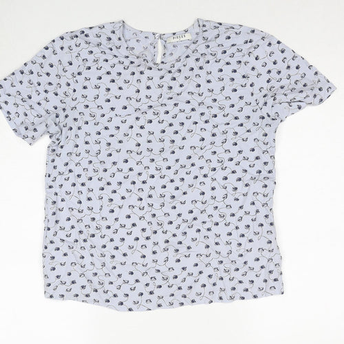 Pieces Womens Blue Geometric Viscose Basic Blouse Size M Round Neck