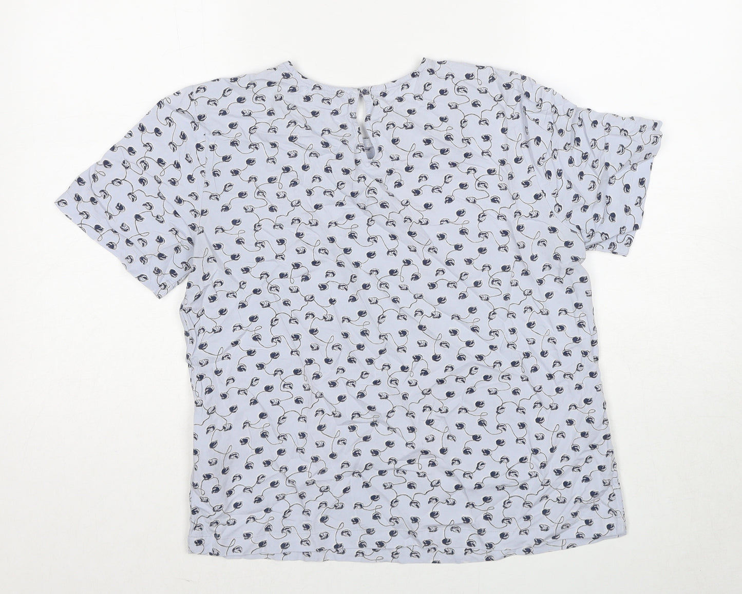 Pieces Womens Blue Geometric Viscose Basic Blouse Size M Round Neck